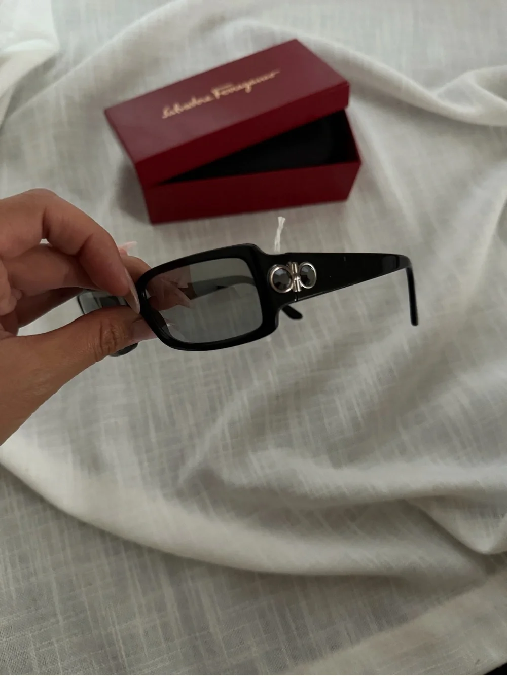 Salvatore Ferragamo Black Rectangular Sunglasses w/ Original Case